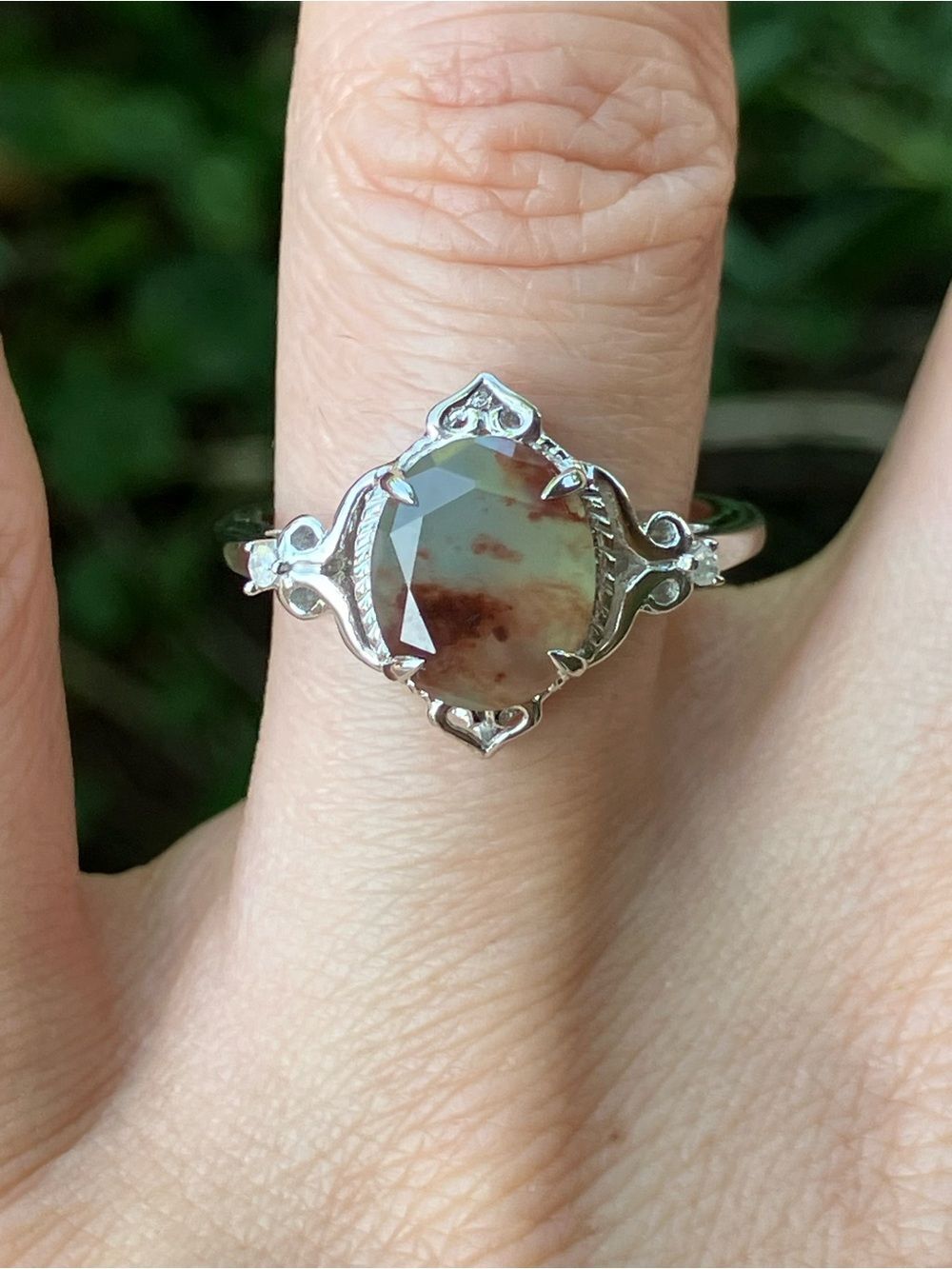 Natural Chalcedony White Diamond Ring Size 8